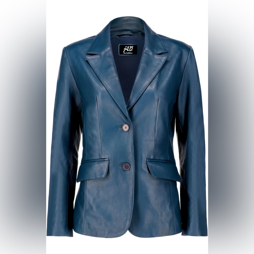 Women's Navy Leather Blazer